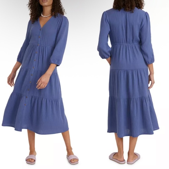 Marine Layer Dresses & Skirts - Marine Layer Willow Cotton Button Front Midi Dress in Blue